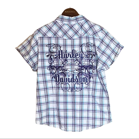 Harley-Davidson Tops - Harley Davidson Plaid Embroidered Snap Front Shirt